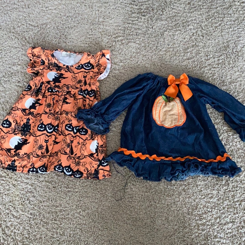 Two adorable fall/Halloween dresses 12 M
